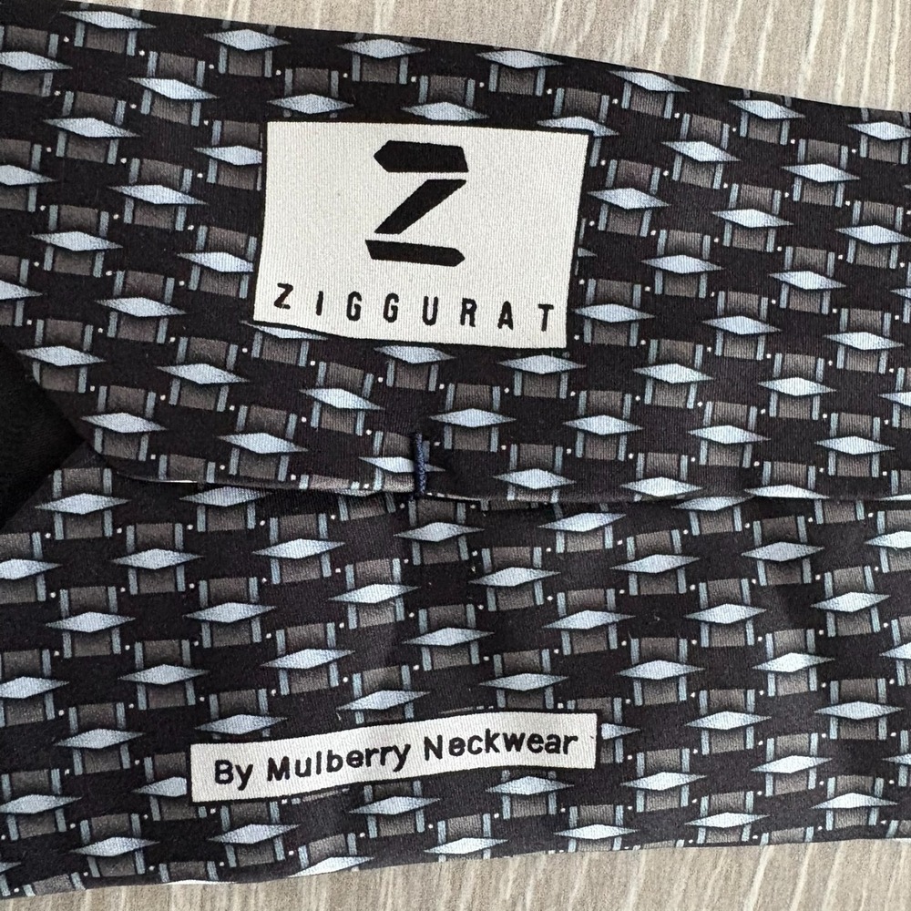 Ziggurat By Mulberry Neckwear Mens Black White‎ Geometric Classic Silk Neck Tie